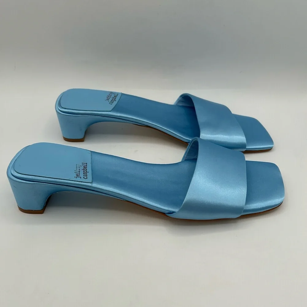 Jeffrey Campbell Women's Low Key Slip On Kitten Heels Sandals Blue Satin 8.5 - Picture 2 of 11